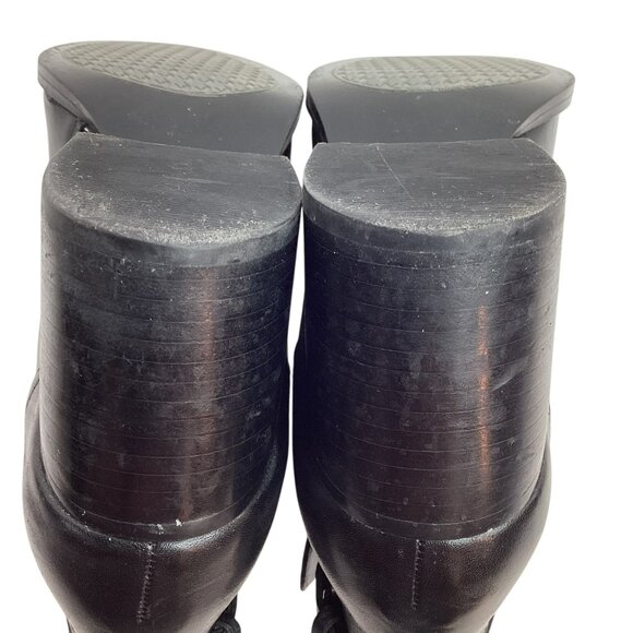 Lauren Ralph Lauren Genna Leather Ankle Boots Womens 7B Black Side Zipper & Buck - Picture 8 of 14